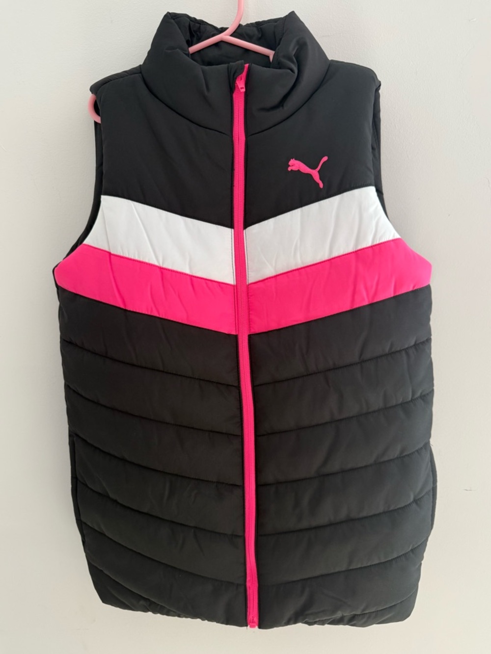 Puma Girls Medium 10/12 Black Pink Colorblock Puffer Vest NWOT